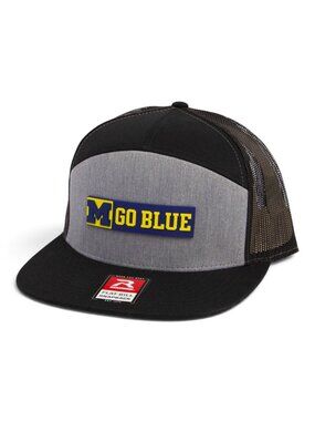 Michigan Wolverines GO BLUE 3D Snapback Flat Bill Trucker Hat- Heather Grey/ BLK